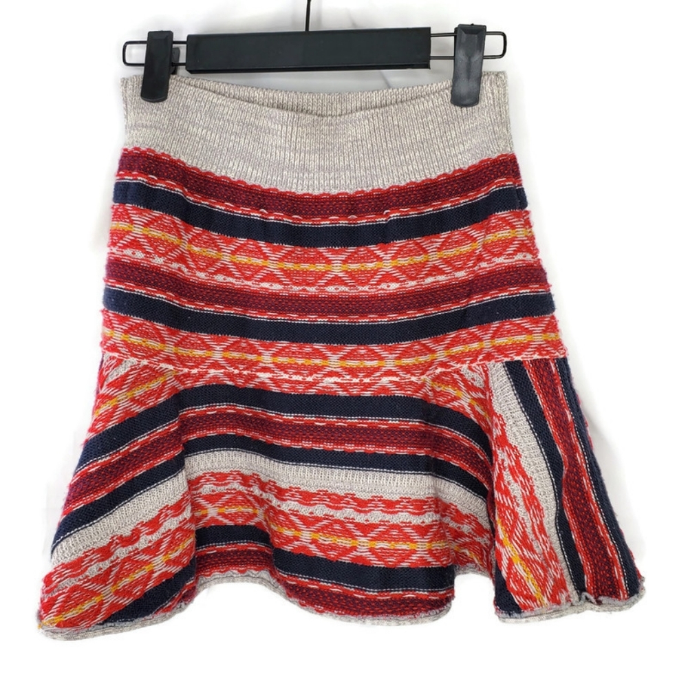 Free People Ski Slope Knit Sweater Mini Skirt In Red Multicolor Size Small
